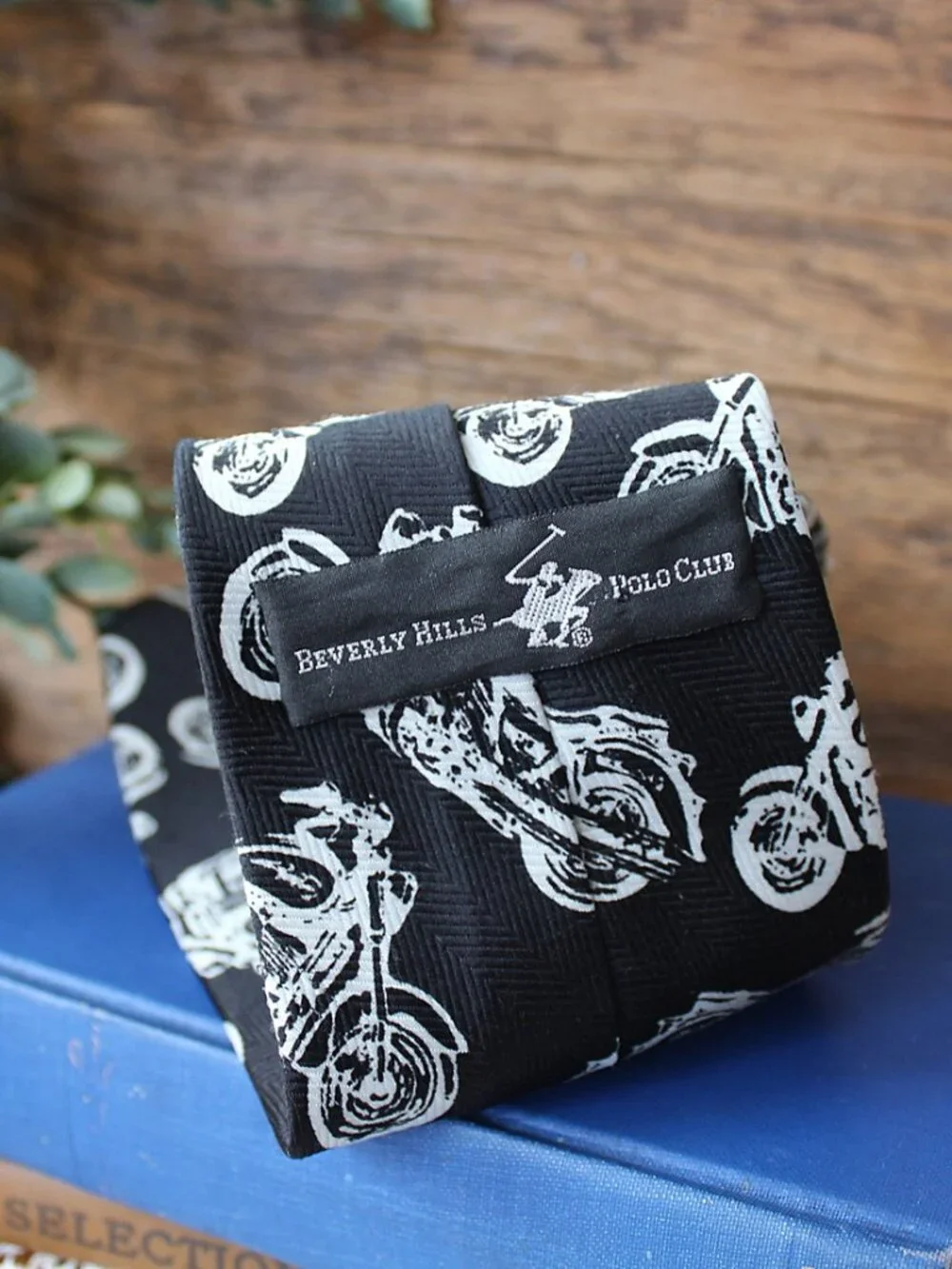 Vintage Beverly Hills Polo Club Motorcycle Tie Black White Novelty Biker, Mens